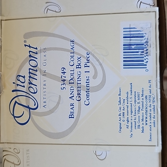 Via Vermont Artistry In Glass Greeting Box Bear and Doll Collage NIB - Picture 3 of 6